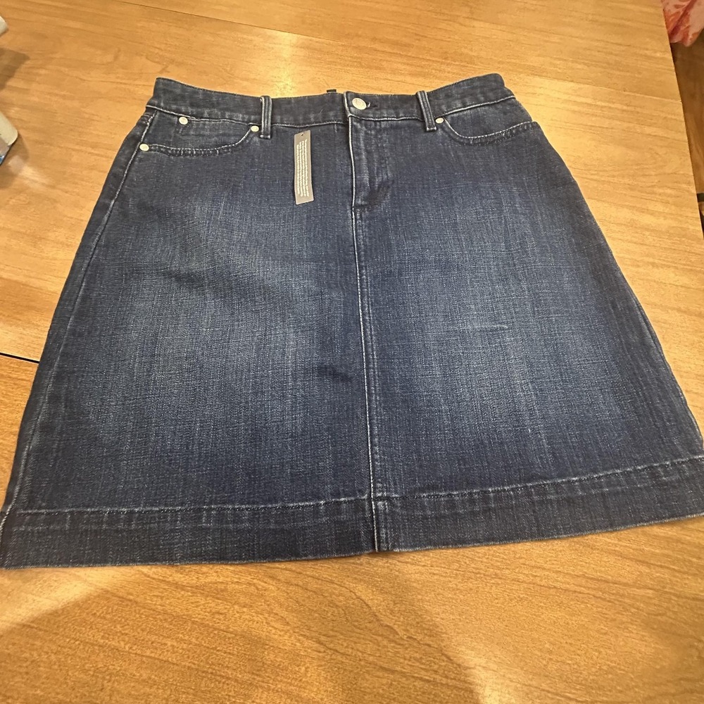 Talbots Skirt Womens 10P Blue Denim A-Line Ocean Wash Short Stretch Pockets‎
